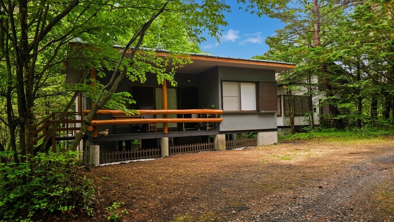 森に囲まれたBase Cabinの外観